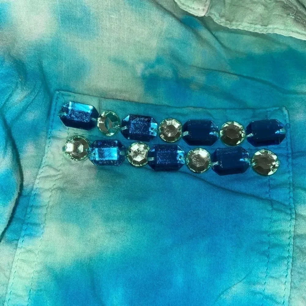 Girls justice tye dye bling button up